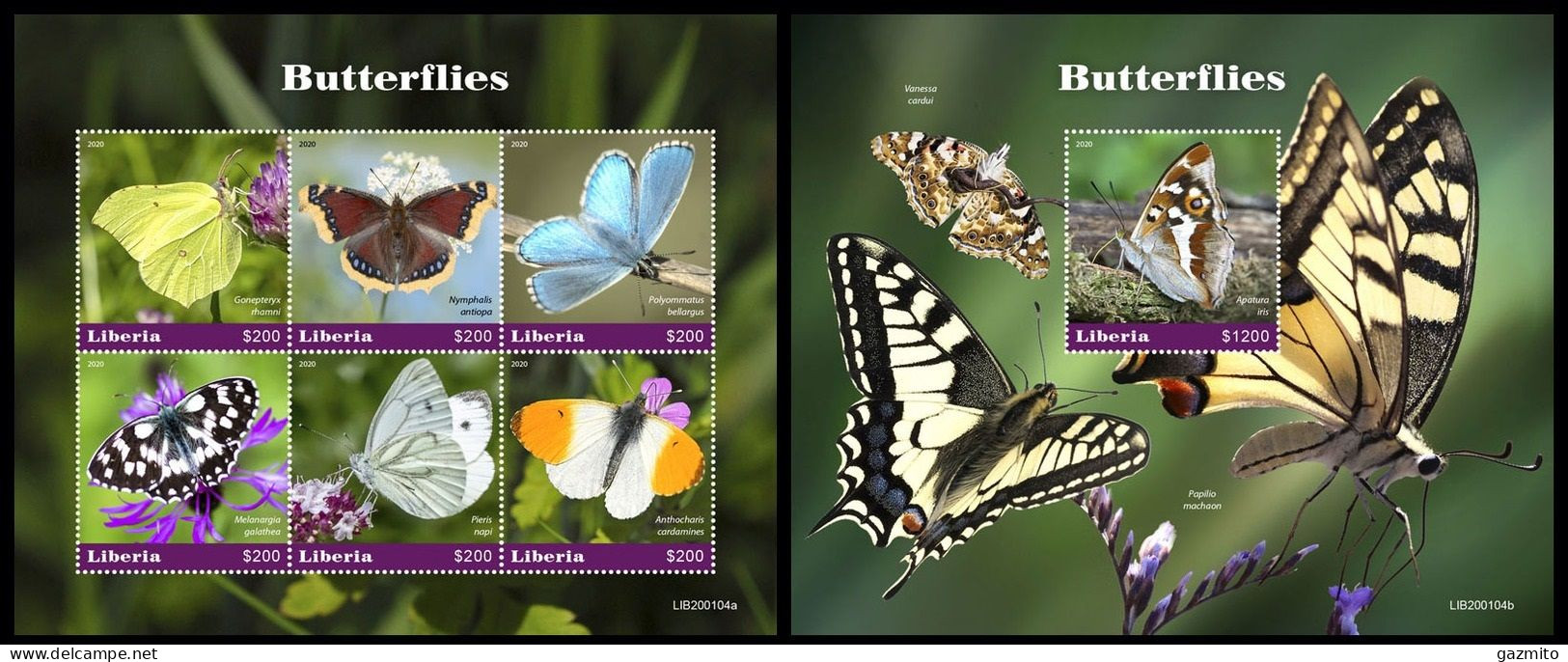 Liberia 2020, Animals, Butterflies III, 6val In Block +Block - Farfalle