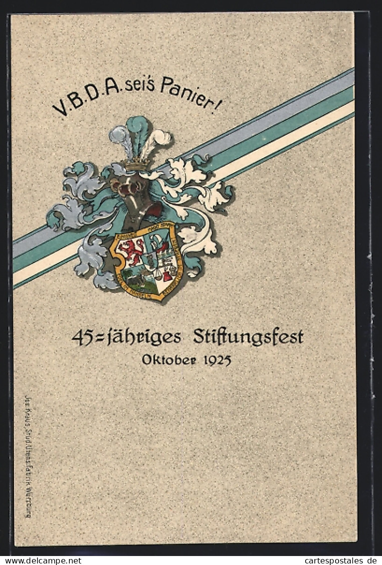 AK Studentenwappen Der VBDA Zum 45-jährigen Stiftungsfest 1925  - Other & Unclassified