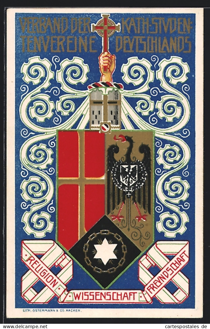 AK Wappen Des Verbands Der Katholischen Studentenvereine Deutschlands, Studentenwappen  - Autres & Non Classés