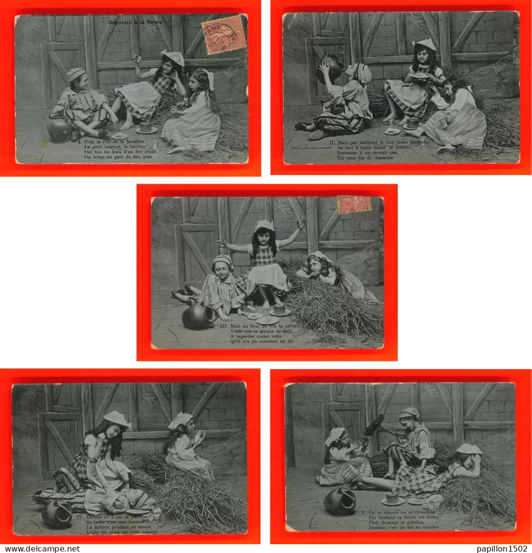 Série-48P59 Série Compléte De 5 Cpa  GOGUETTE A LA FERME, 3 Enfants Qui Jouent Dans Le Foin - Sonstige & Ohne Zuordnung