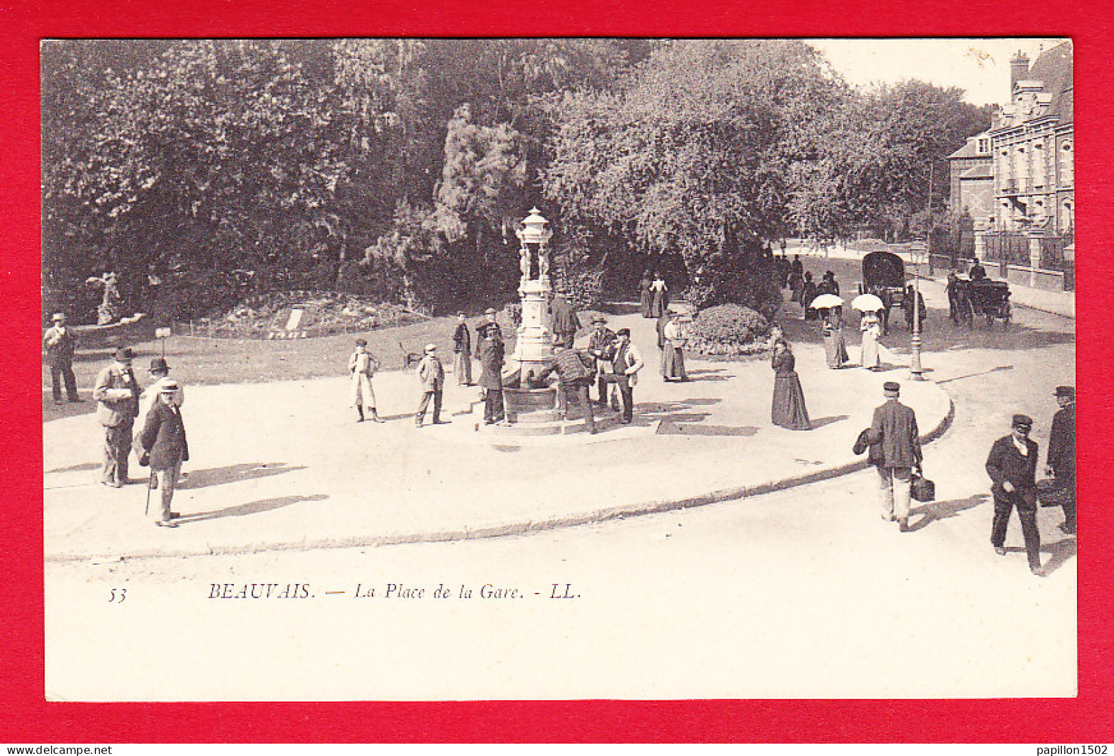 F-60-Beauvais-21P84 La Place De La Gare, La Fontaine, Animation, Cpa Précurseur BE - Beauvais