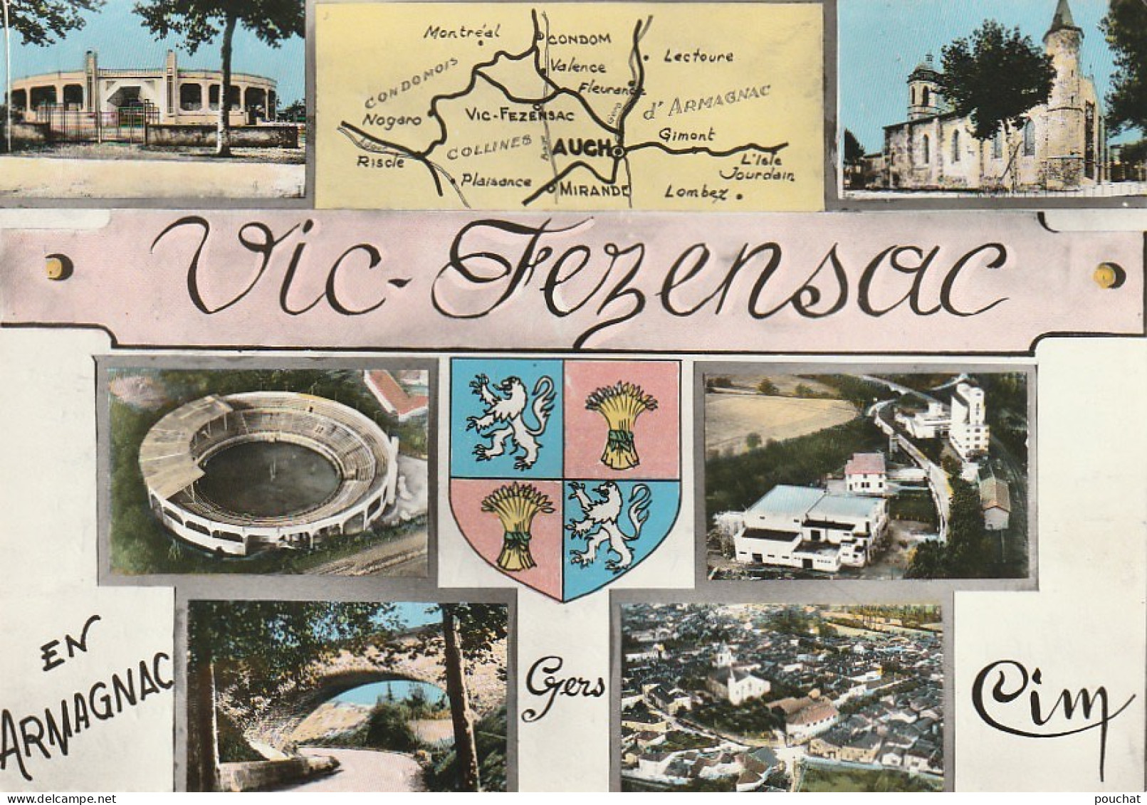 MO 24-(32)  VIC FEZENSAC  - CARTE MULTIVUES COULEURS - CARTE DES COMMUNES DU GERS - BLASON - 2 SCANS - Vic-Fezensac