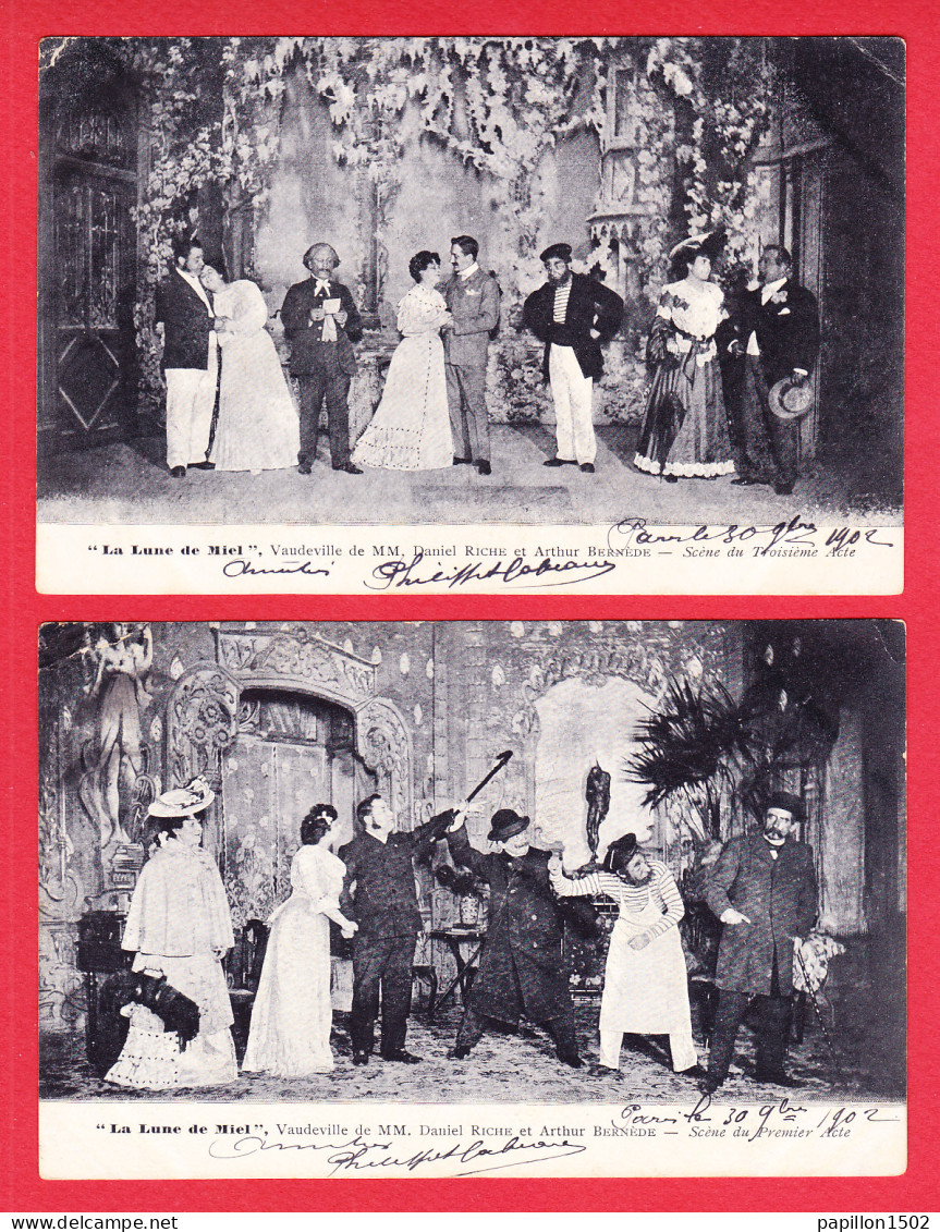 Théâtre-01A22 LA LUNE DE MIEL, Vaudeville De M. D. Riche Et A. Bernède, 2 Cpa Précurseur - Theatre