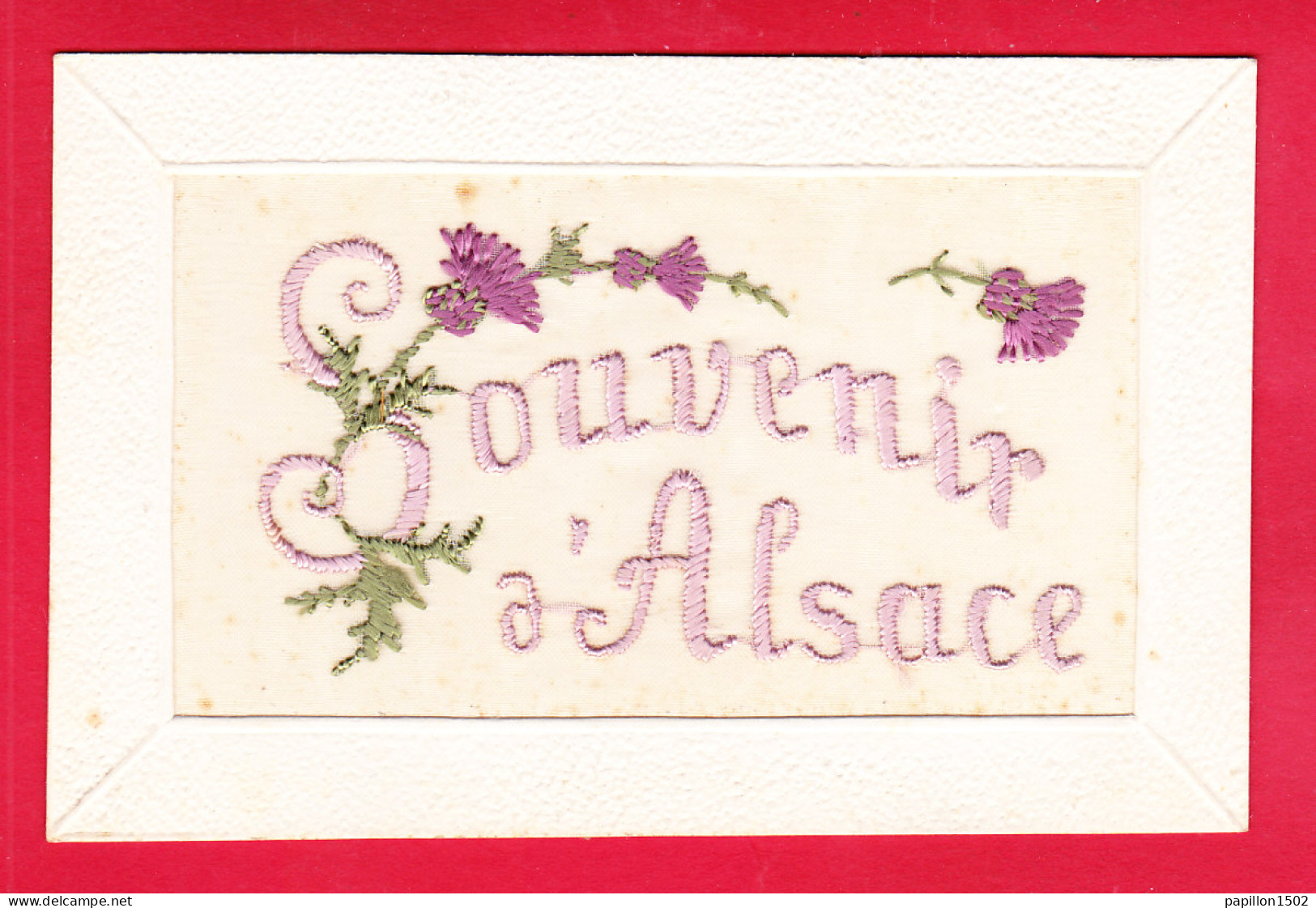 Brodee-160A38  Carte Finement Brodée, SOUVENIR D'ALSACE, Fleurs, BE - Bestickt