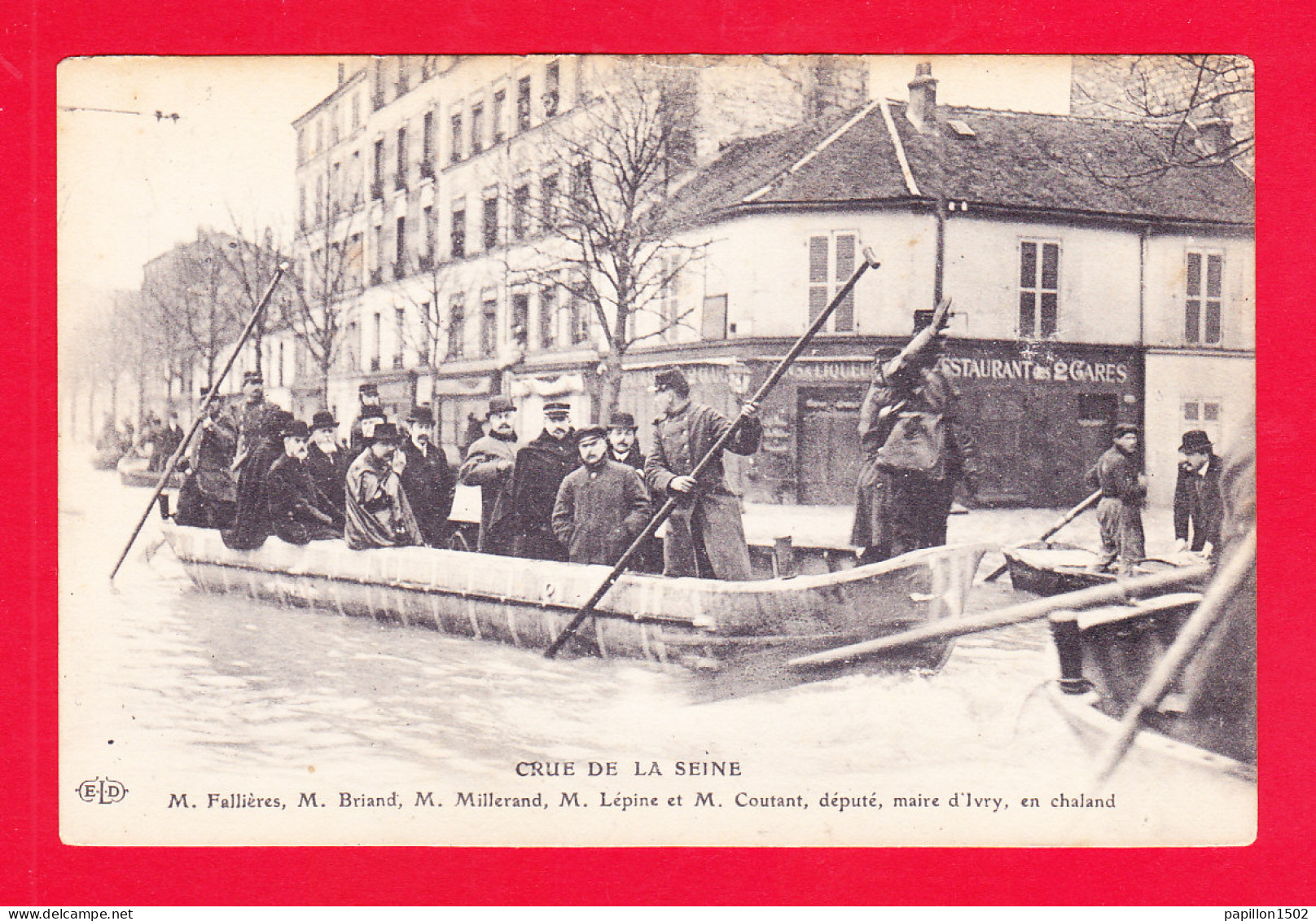 F-94-Ivry Sur Seine-16A55 Crue De La Seine, M. Fallières, Briand, Millerand, Lépine Et Coutant En Chaland - Ivry Sur Seine