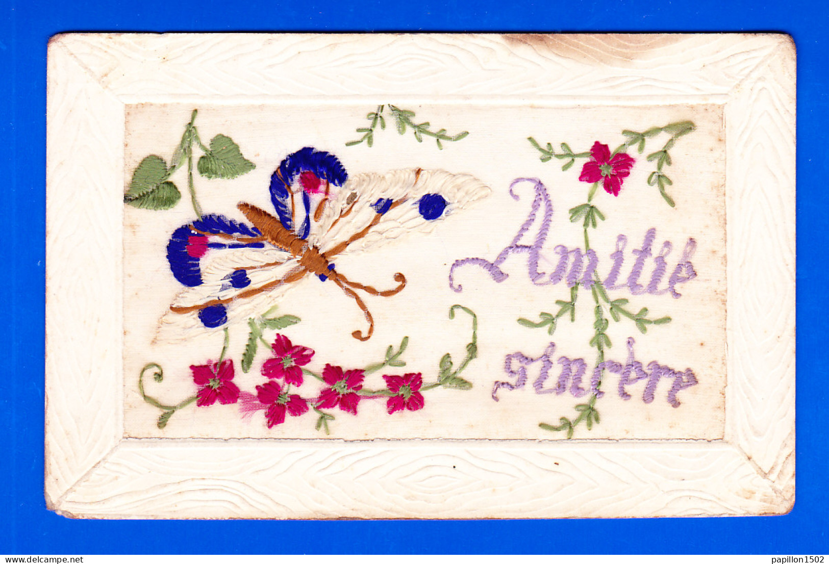 Brodee-235A55  AMITIE SINCERE, Un Papillon, Fleurs - Embroidered