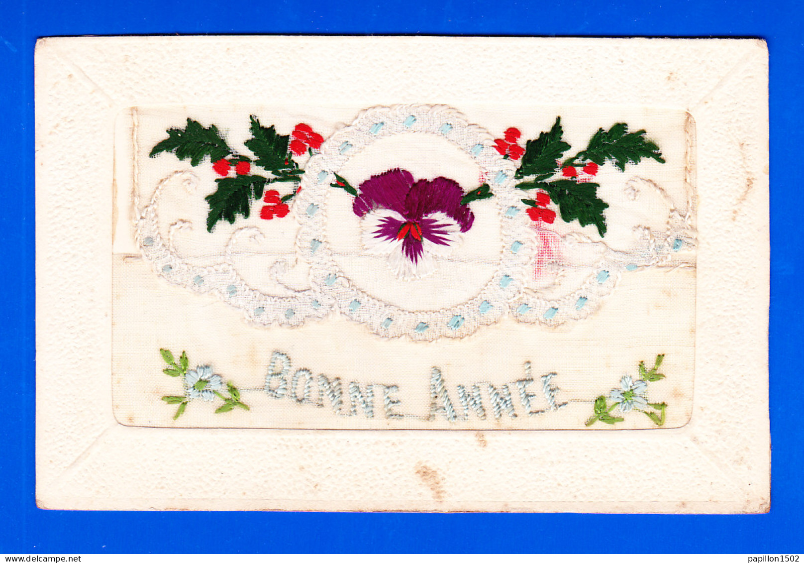 Brodee-236A55  BONNE ANNEE, Pochette à Rabat, Finement Brodée, Fleurs - Brodées