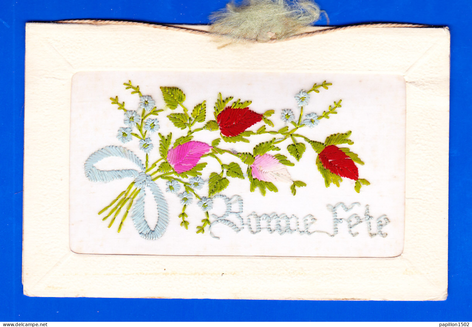 Brodee-238A55  BONNE FETE, Bouquet De Fleurs Tenues Par Un Ruban - Embroidered