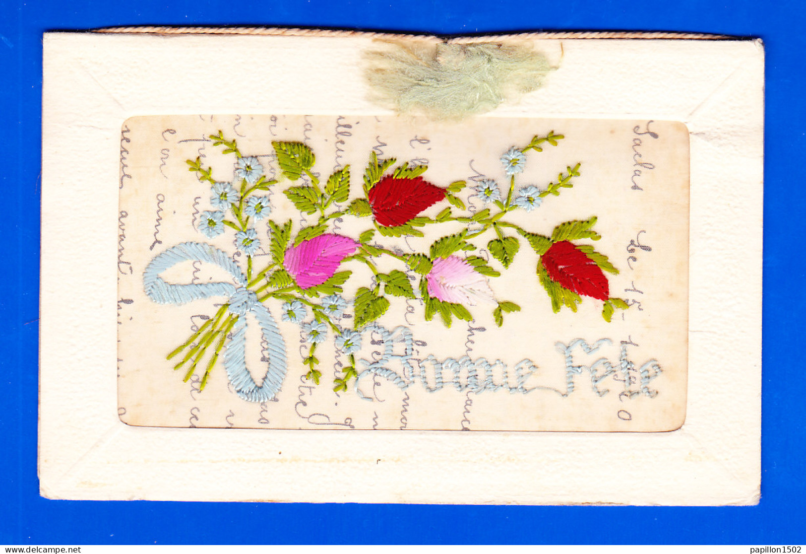 Brodee-238A55  BONNE FETE, Bouquet De Fleurs Tenues Par Un Ruban - Embroidered