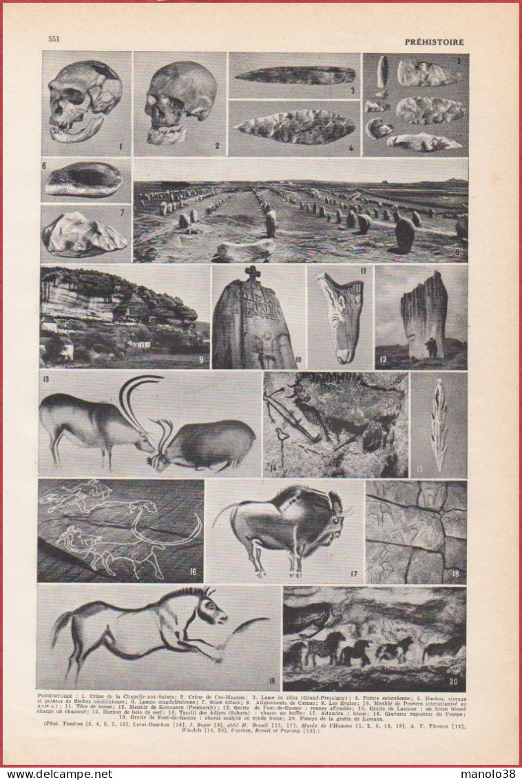Préhistoire. Art Pariétal. Alignement De Carnac. Les Eysies. Menhir De Penvern, De Kerscaven; Pernmarch .. Larousse 1948 - Documenti Storici