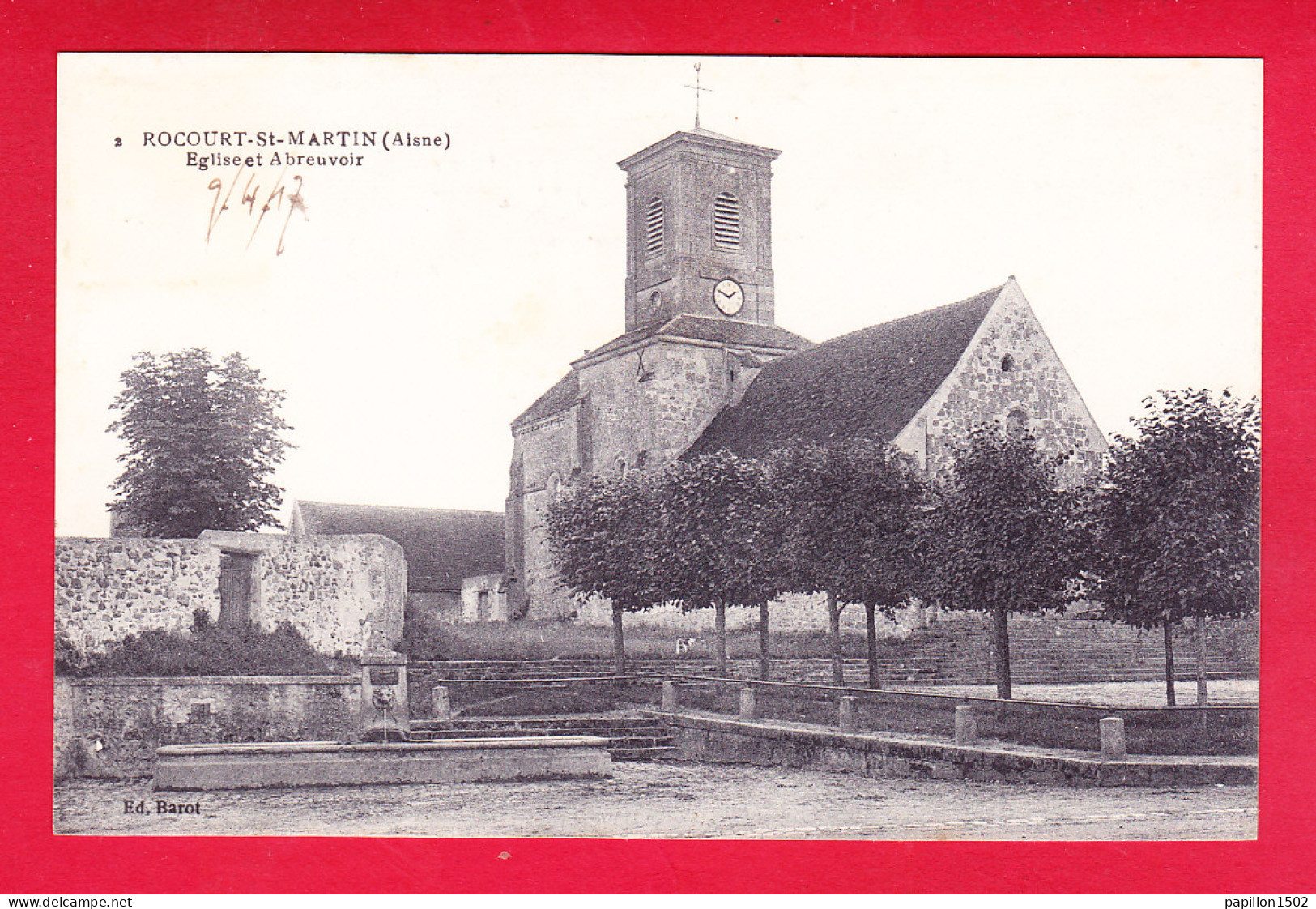 F-02-Rocourt Saint Martin-01P260  L'église Et L'abreuvoir, Cpa BE - Other & Unclassified