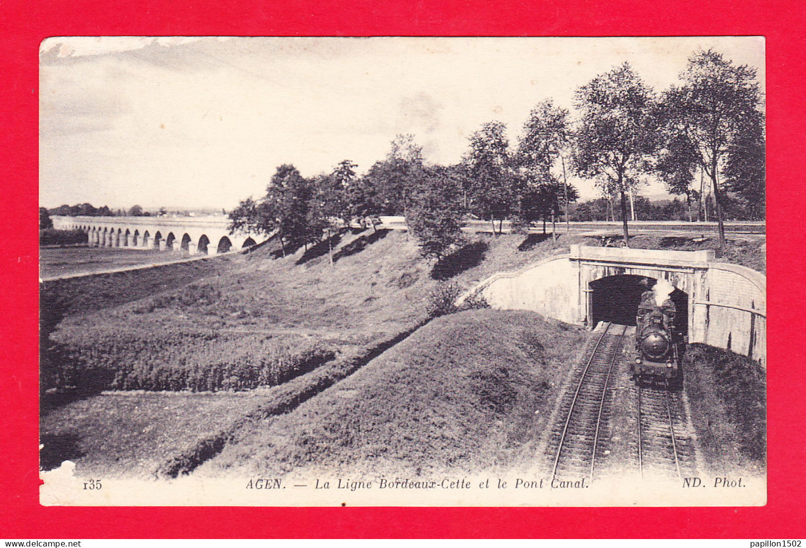 F-47-Agen-48Ph61  Ligne De Bordeaux-Cette Et Le Pont Canal, Le Train, Cpa  - Agen