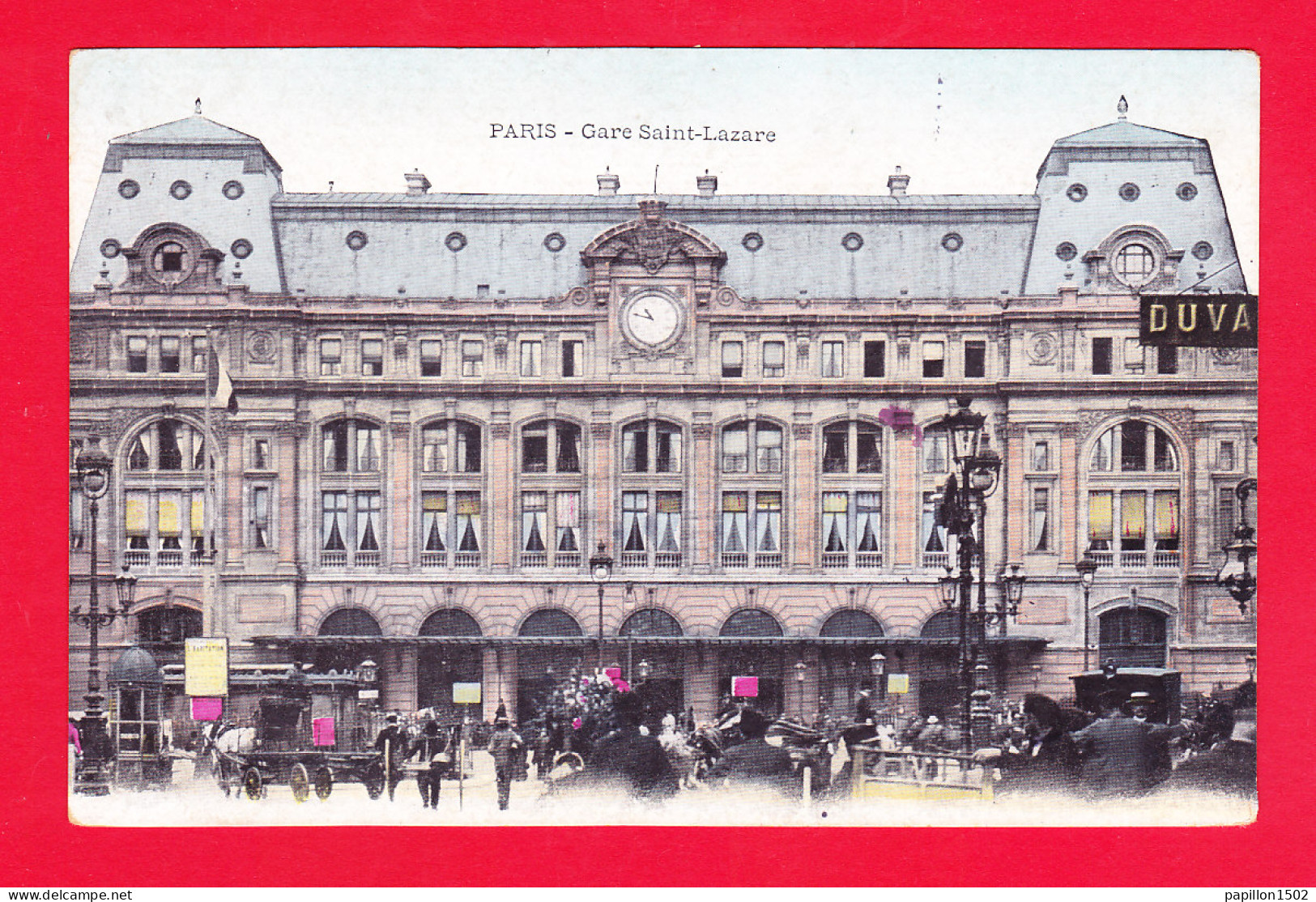 F-75-Paris-987Ph61  La Gare Saint Lazare, Vue Extérieure, Animation, Cpa Colorisée BE - Métro Parisien, Gares