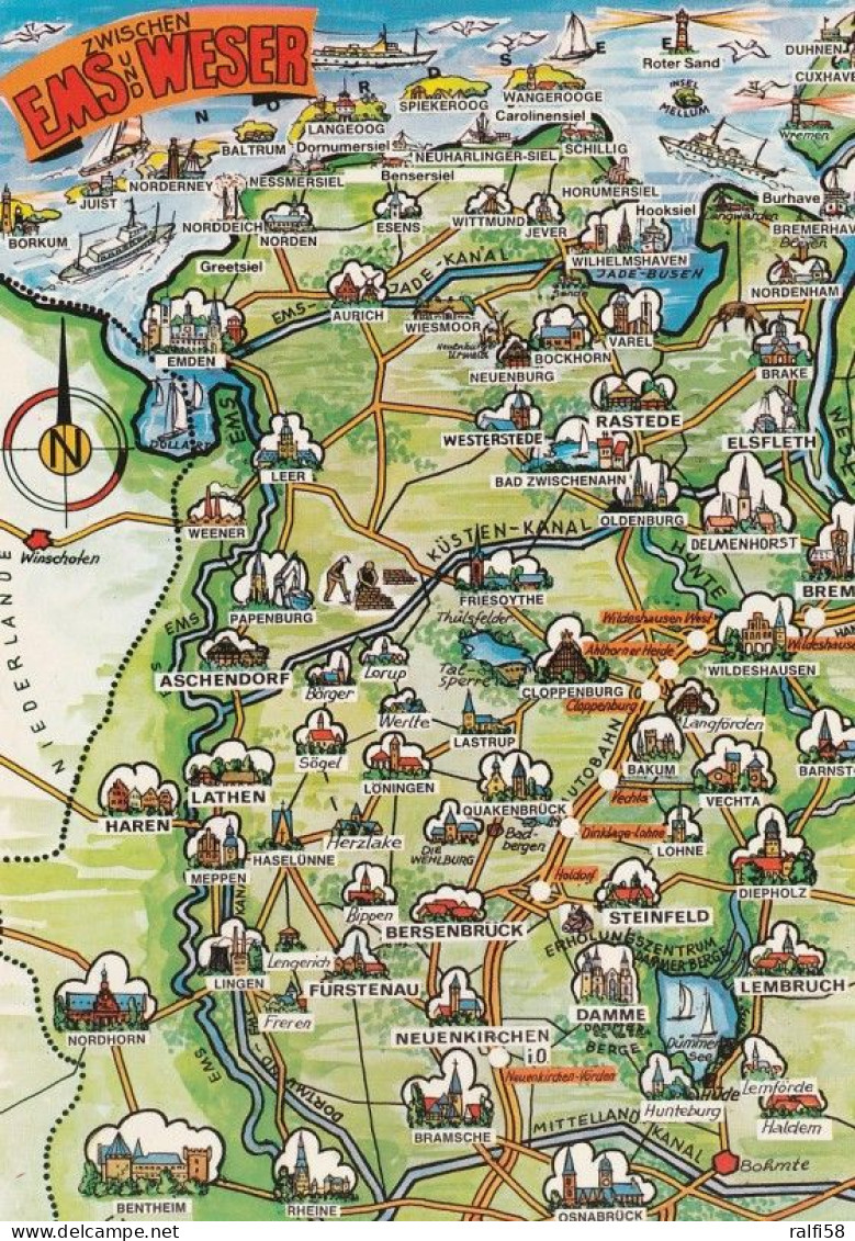 1 Map Of Germany * 1 Ansichtskarte Mit Der Landkarte - Zwischen Ems Und Weser * - Cartes Géographiques