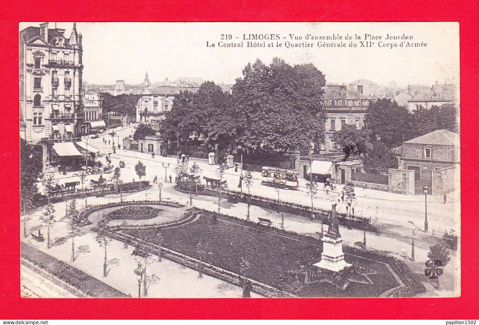 F-87-Limoges-160Ph61 Vue D'ensemble De La Place Jourdan, Central Hôtel Quartier Général Du XII Corps Armée Verso Cachet - Limoges