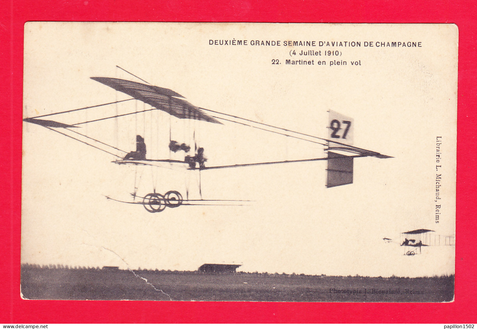 Aviation-579Ph111  2ème Semaine Aviation De Champagne, MARTINET En Plein Vol, Juillet 1910 - Airmen, Fliers