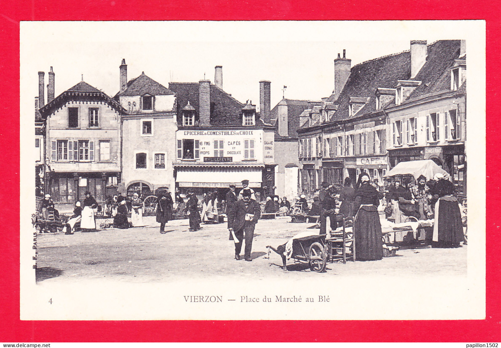 F-18-Vierzon-53Ph124  La Place Du Marché Au Blé, Belle Animation, épicerie, Café, Cpa Précurseur  - Vierzon