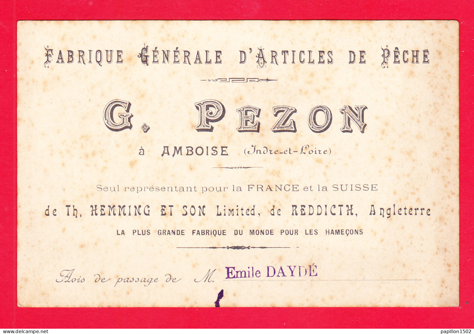 F-37-Amboise-08Ph124  Le Château, Pub Pour La Fabrique Générale D'articles De Pêche G. PEZON, Cpa  - Amboise