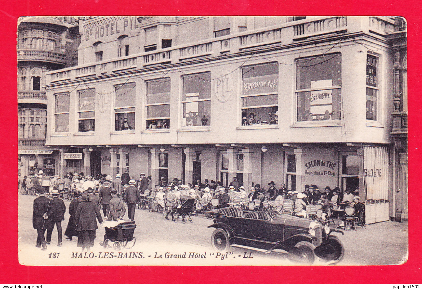 F-59-Malo Les Bains-19Ph124  Le Grand Hôtel "pyl", Vieille Voiture, Grosse Animation, Cpa  - Malo Les Bains