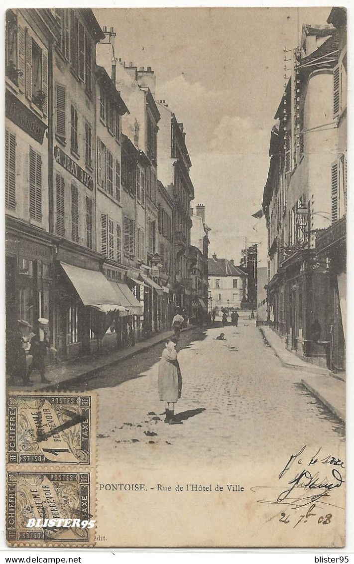 Pontoise (95) , Rue De L Hotel De Ville , Envoyée En 1908 - Pontoise