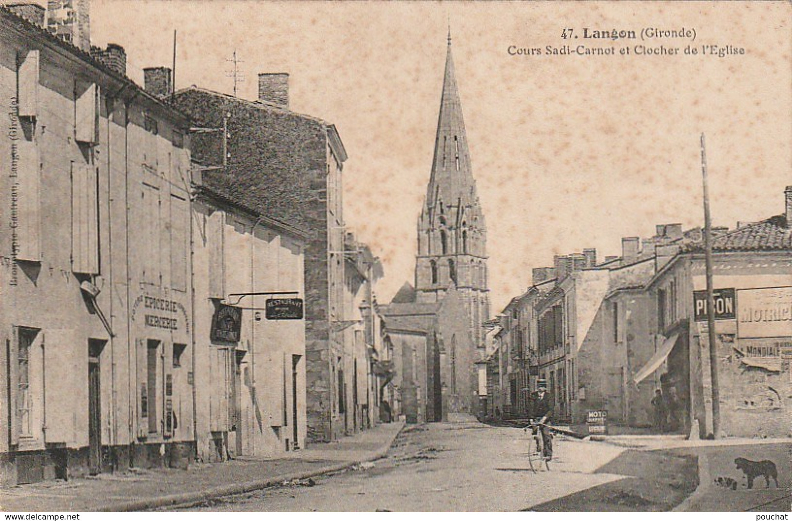 NE 5-(33)  LANGON - COURS SADI CARNOT ET CLOCHER DE L' EGLISE - 2 SCANS - Langon