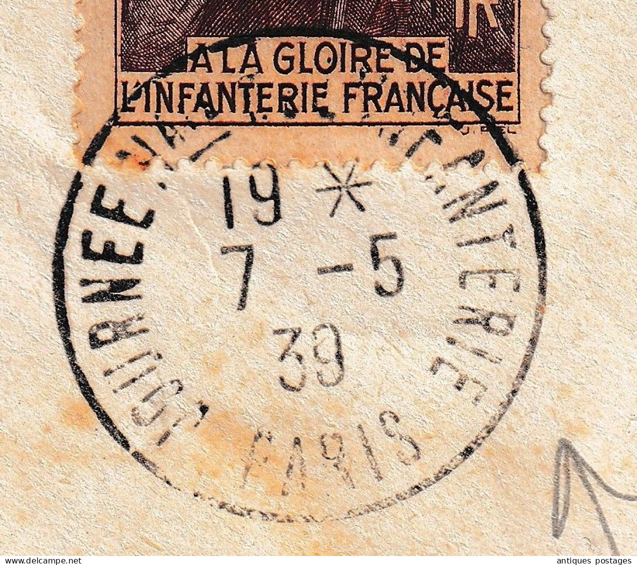 Lettre 7 Mai 1939 A La Gloire De L'Infanterie Française Cachet Journée Nationale De L'Infanterie - Covers & Documents