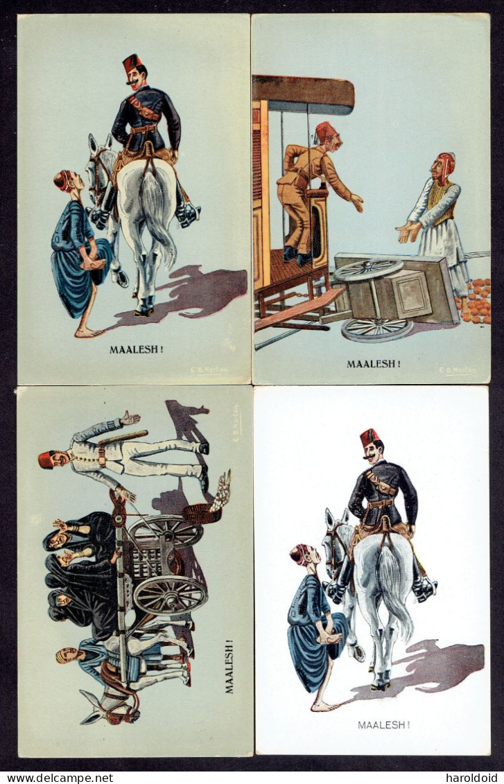 LOT 4 CPA THEME ILLUSTRATEUR - EGYPTE - MAALESH ! - E. B. NORTON - THE CAIRO POSTCARD TRUST - 1900-1949