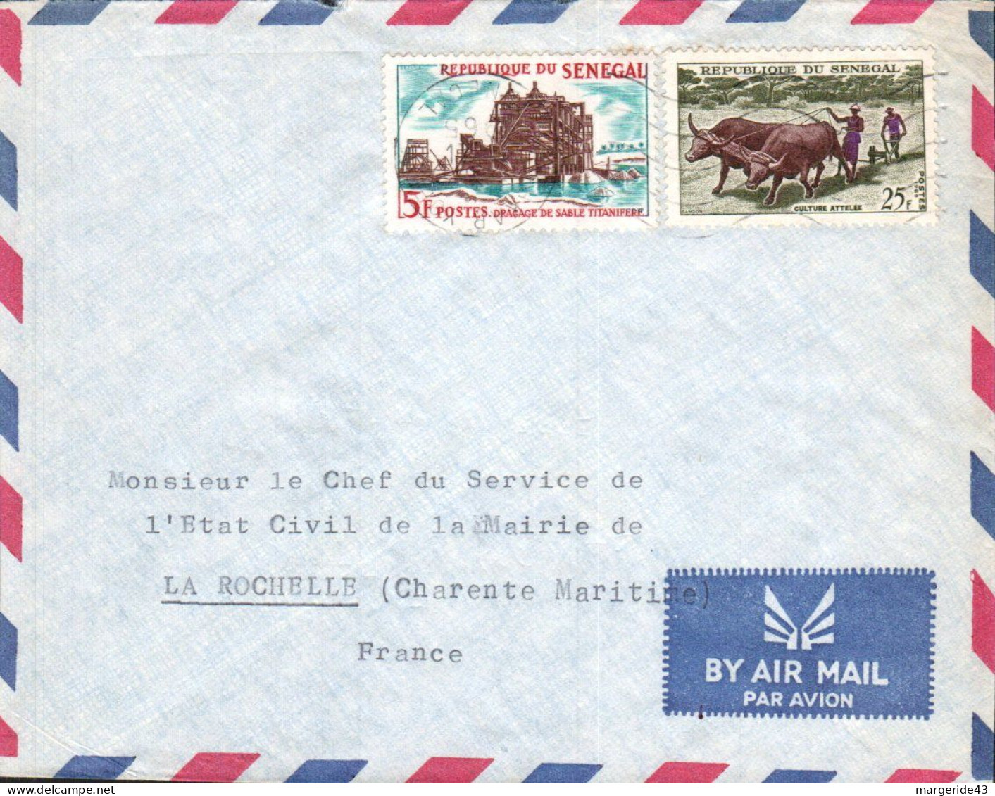 SENEGAL AFFRANCHISSEMENT COMPOSE SUR  LETTRE POUR LA FRANCE 1965 - Senegal (1960-...)