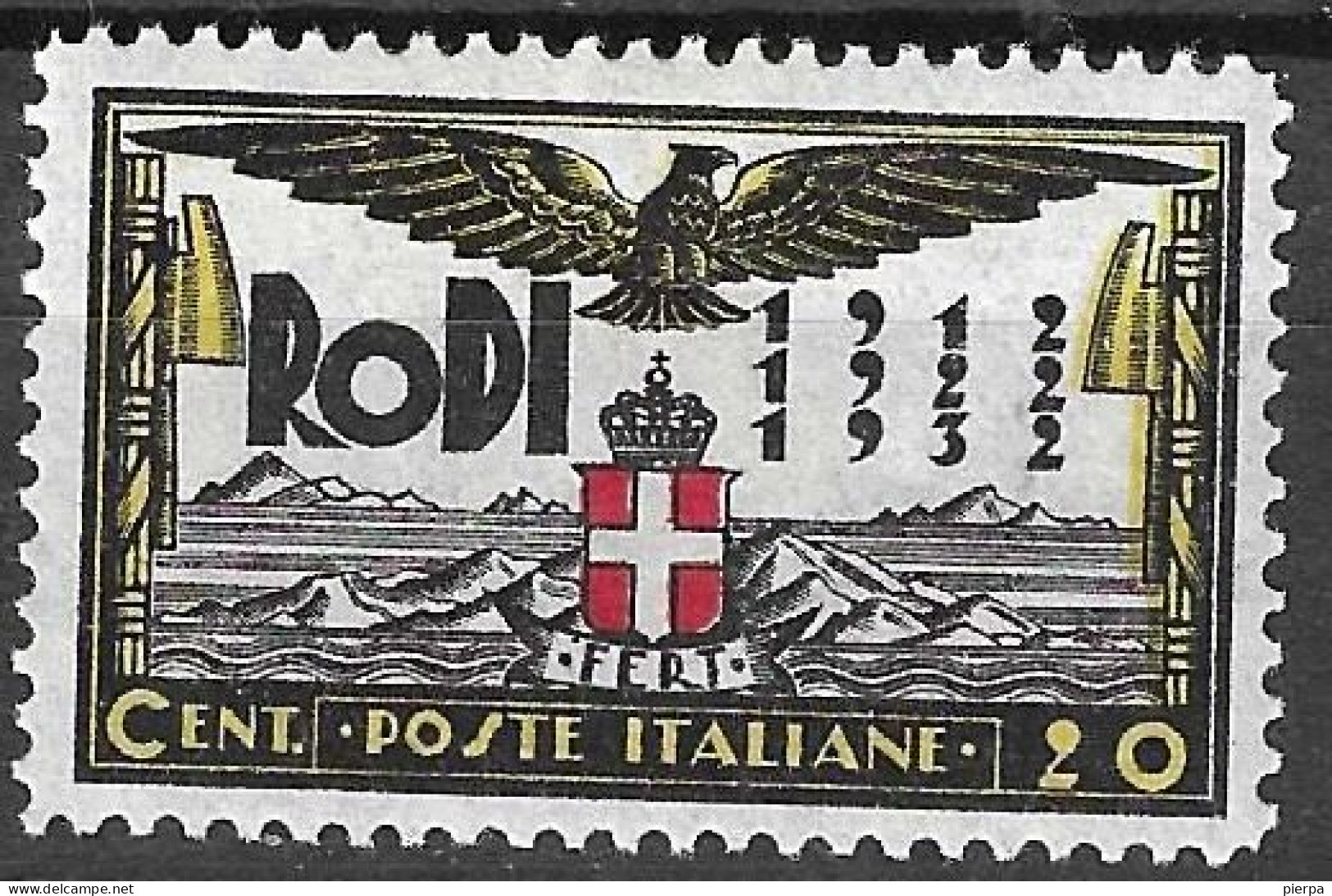 RODI - 1932 - 20* OCCUPAZIONE ITALIANA - CENT. 20 - NUOVO MNH**  (YVERT 41 - MICHEL 125 - SS 67) - Aegean (Rodi)