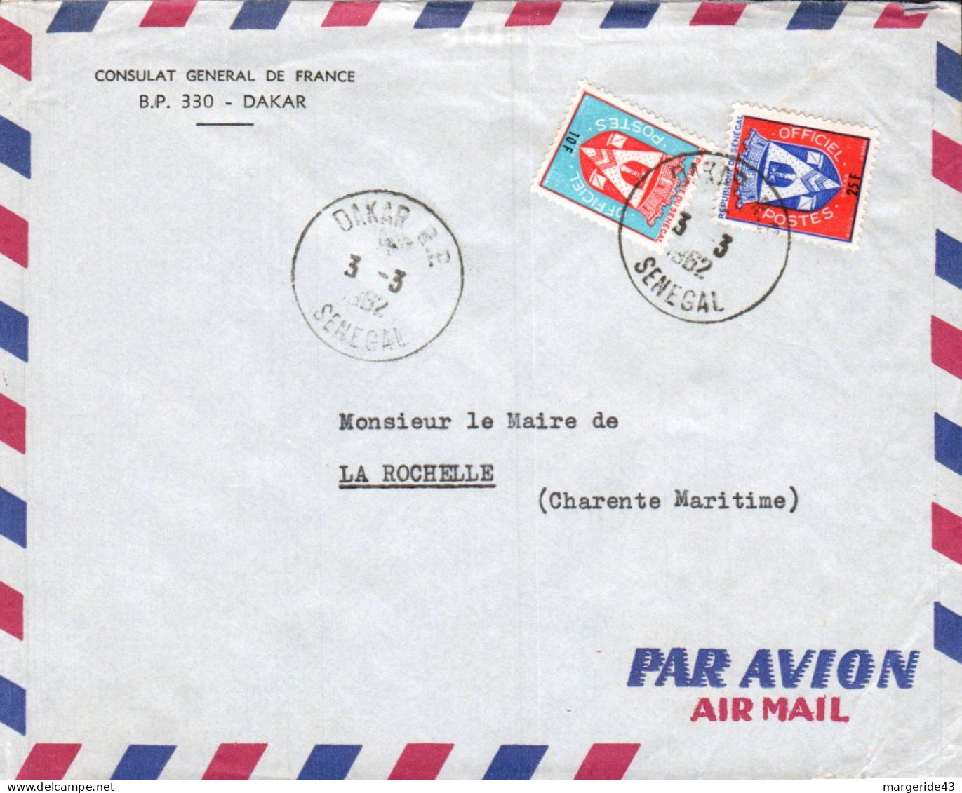 SENEGAL AFFRANCHISSEMENT COMPOSE SUR  LETTRE POUR LA FRANCE 1962 - Senegal (1960-...)