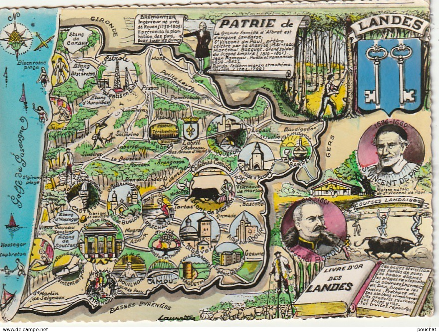 NE 7  - PLAN DEPARTEMENTAL DES LANDES  - FIGURES HISTORIQUES , RESSOURCES , VILLES EMBLEMATIQUES- LIEUX  CARTE COULEURS  - Other