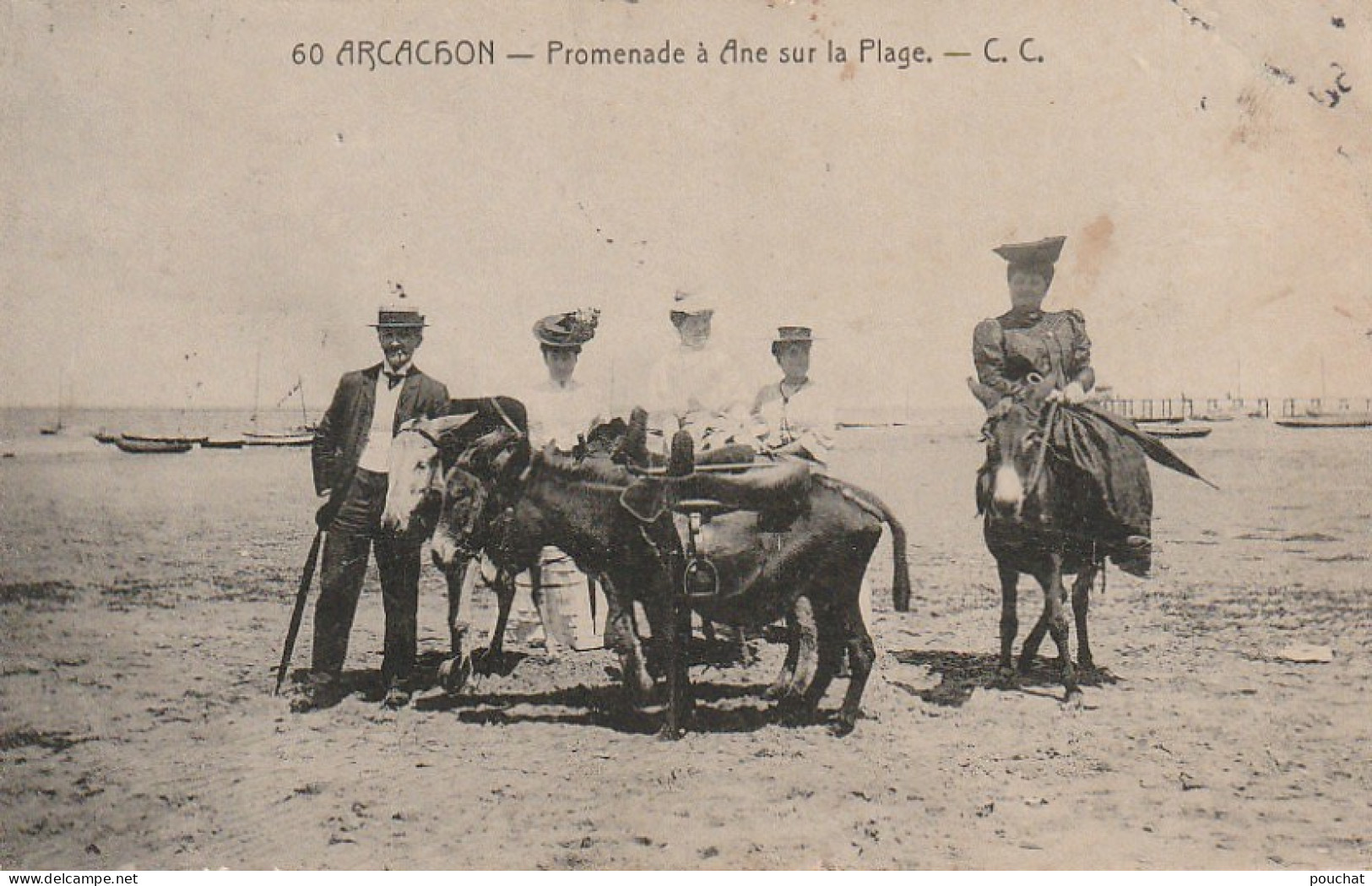 NE 8 -(33) ARCACHON - PROMENADE A ANE SUR LA PLAGE  - 2 SCANS - Arcachon