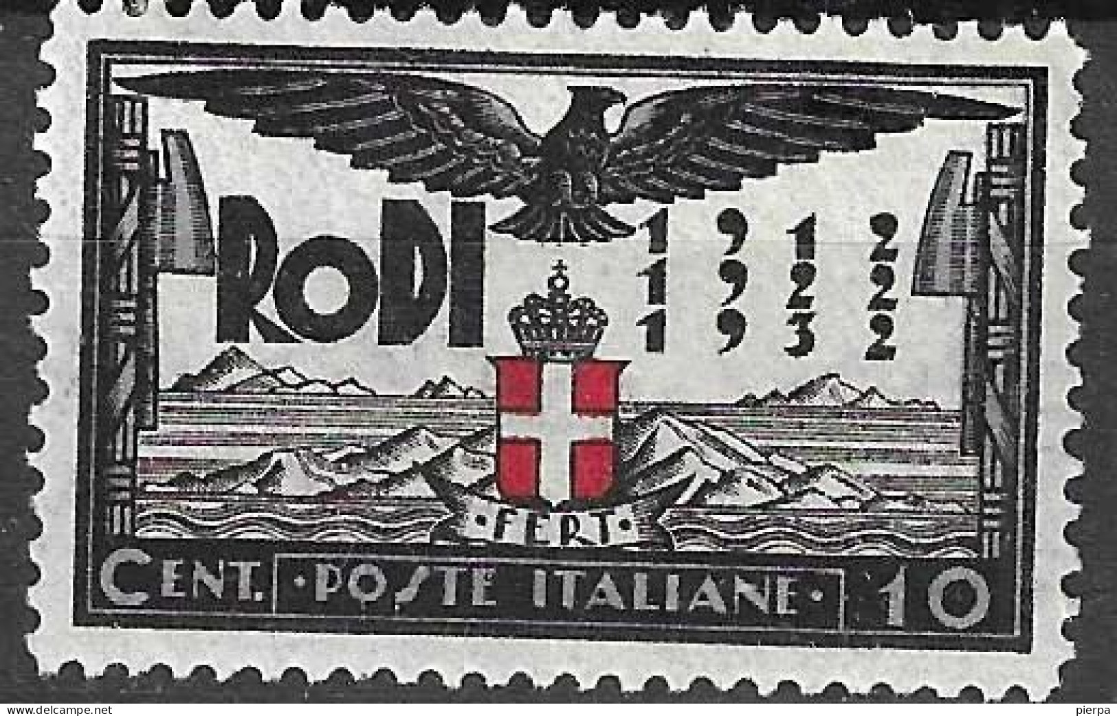 RODI - 1932 - 20* OCCUPAZIONE ITALIANA - CENT. 10 - NUOVO MNH**  (YVERT 40 - MICHEL 124 - SS 66) - Egée (Rodi)