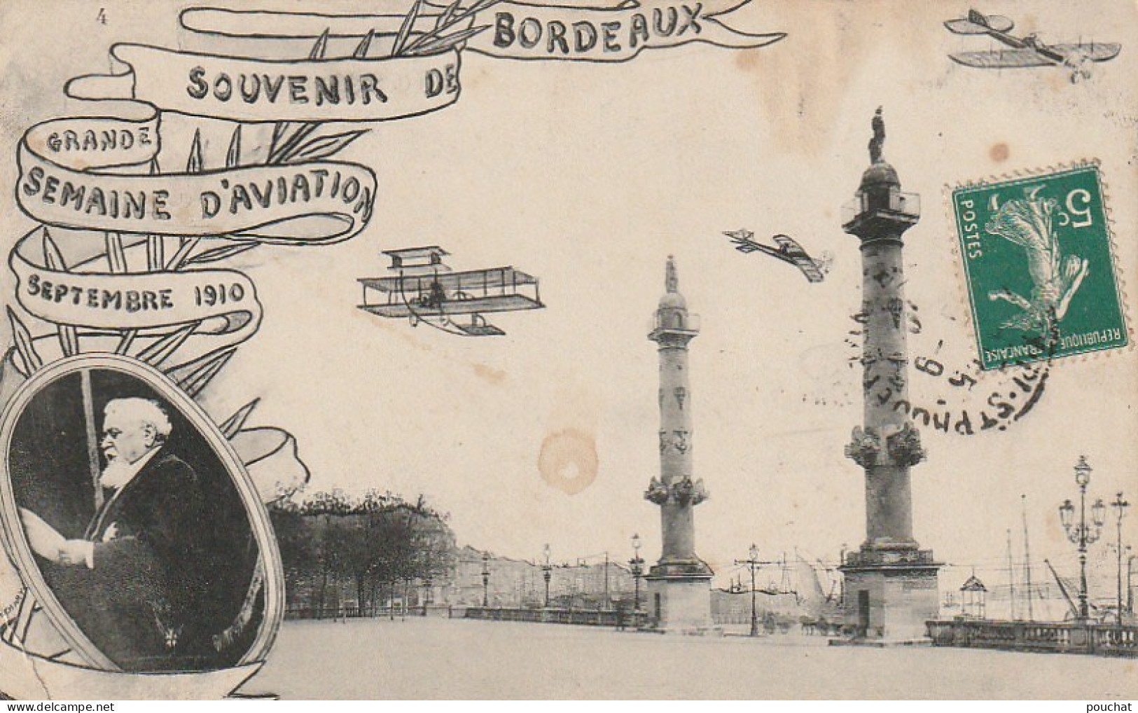 NE 8-(33) BORDEAUX - SOUVENIR DE LA GRANDE SEMAINE D' AVIATION SEPTEMBRE 1910 - MEDAILLON FALLIERES- 2 SCANS - Bordeaux
