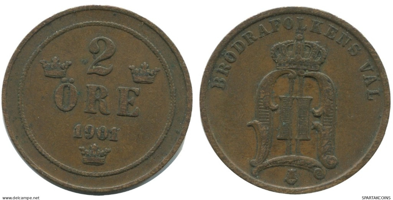 2 ORE 1901 SWEDEN Coin #AC869.2.U.A - Schweden