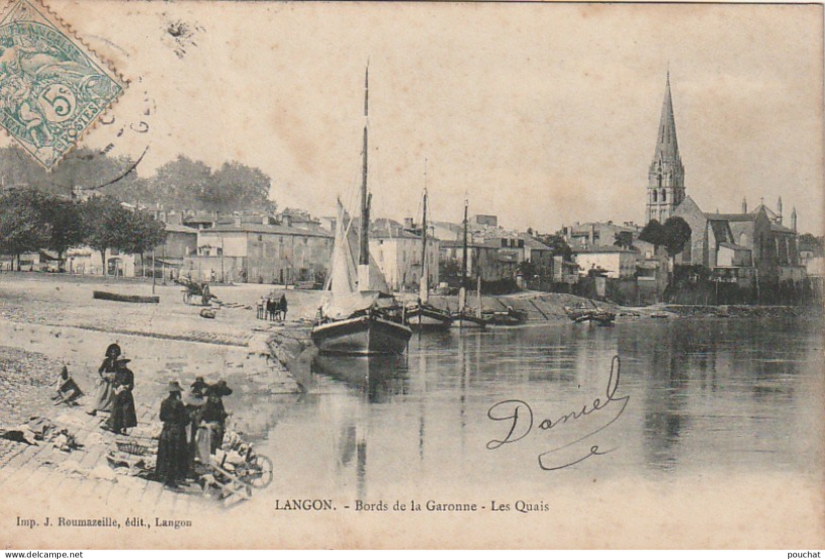 NE 8-(33) LANGON - BORDS DE LA GARONNE - LES QUAIS - LAVANDIERES  - 2 SCANS - Langon