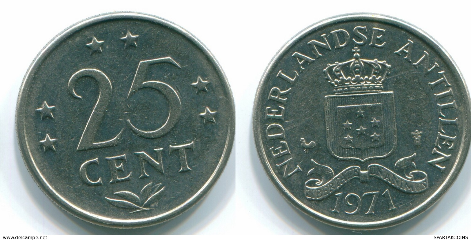 25 CENTS 1971 NETHERLANDS ANTILLES Nickel Colonial Coin #S11528.U.A - Antilles Néerlandaises