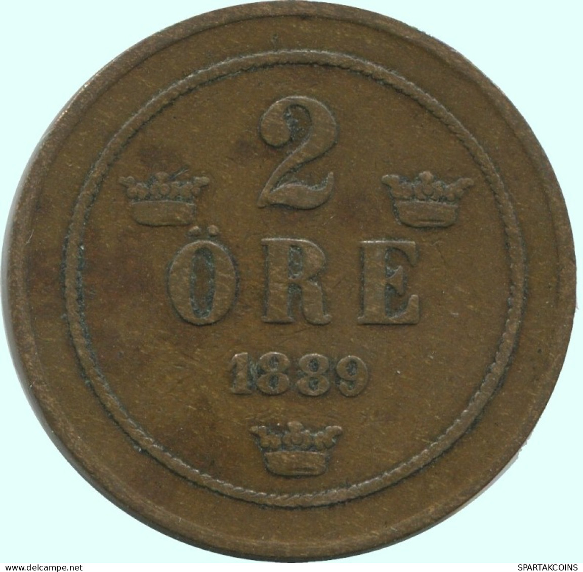 2 ORE 1889 SWEDEN Coin #AC930.2.U.A - Suecia