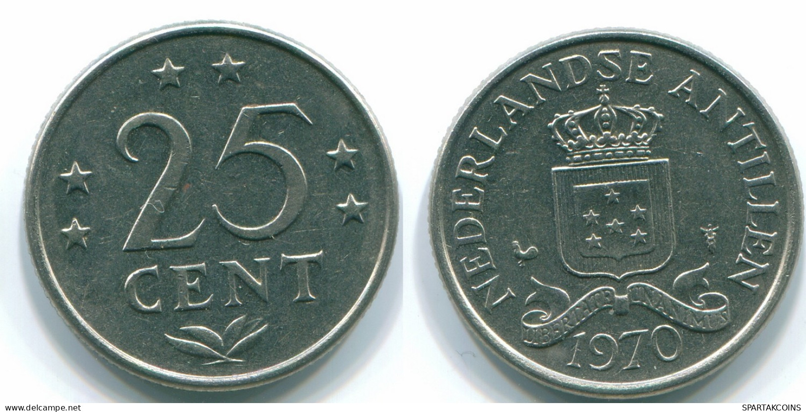 25 CENTS 1970 NIEDERLÄNDISCHE ANTILLEN Nickel Koloniale Münze #S11443.D.A - Antilles Néerlandaises