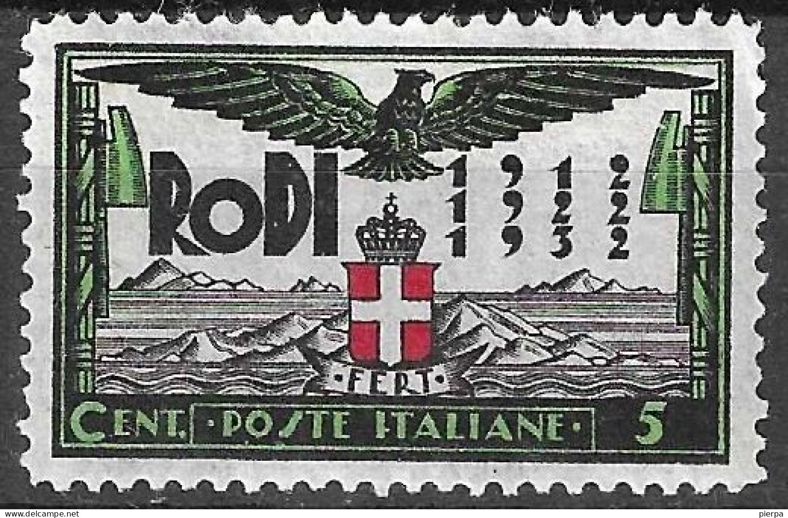 RODI - 1932 - 20* OCCUPAZIONE ITALIANA - CENT. 5 - NUOVO MNH**  (YVERT 39- MICHEL 123 - SS 65) - Egeo (Rodi)