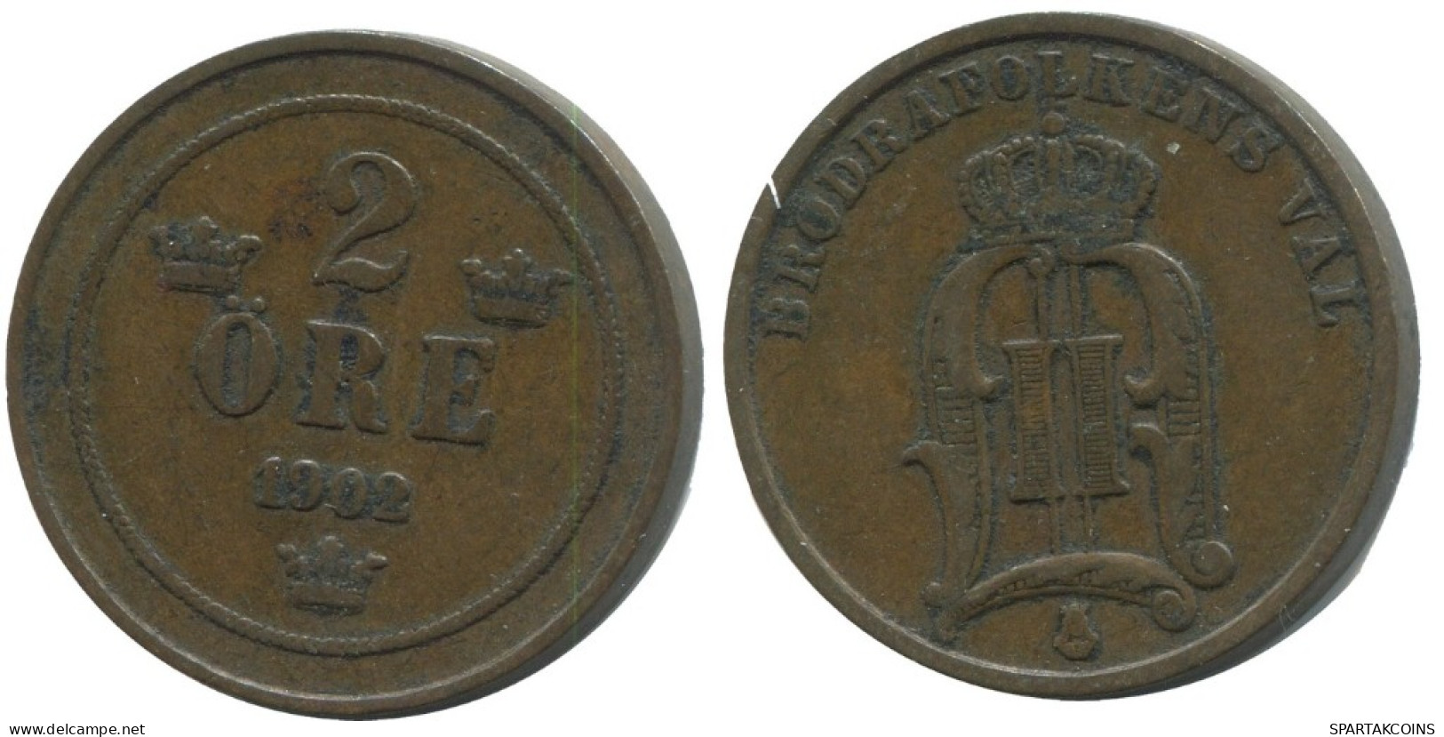 2 ORE 1902 SUÈDE SWEDEN Pièce #AC896.2.F.A - Suecia