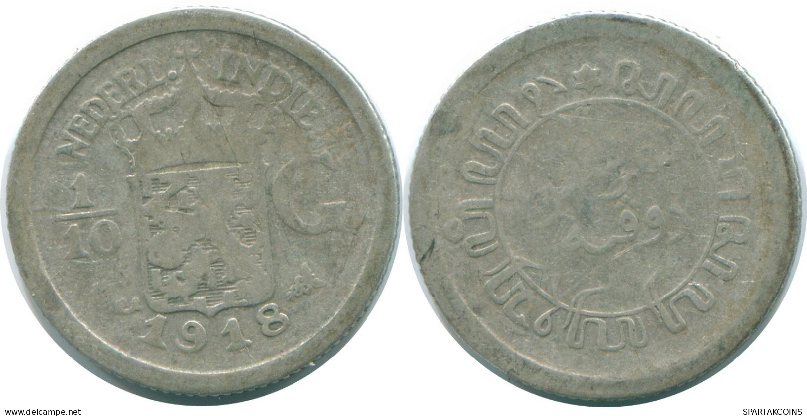 1/10 GULDEN 1918 INDES ORIENTALES NÉERLANDAISES ARGENT Colonial Pièce #NL13325.3.F.A - Indes Neerlandesas