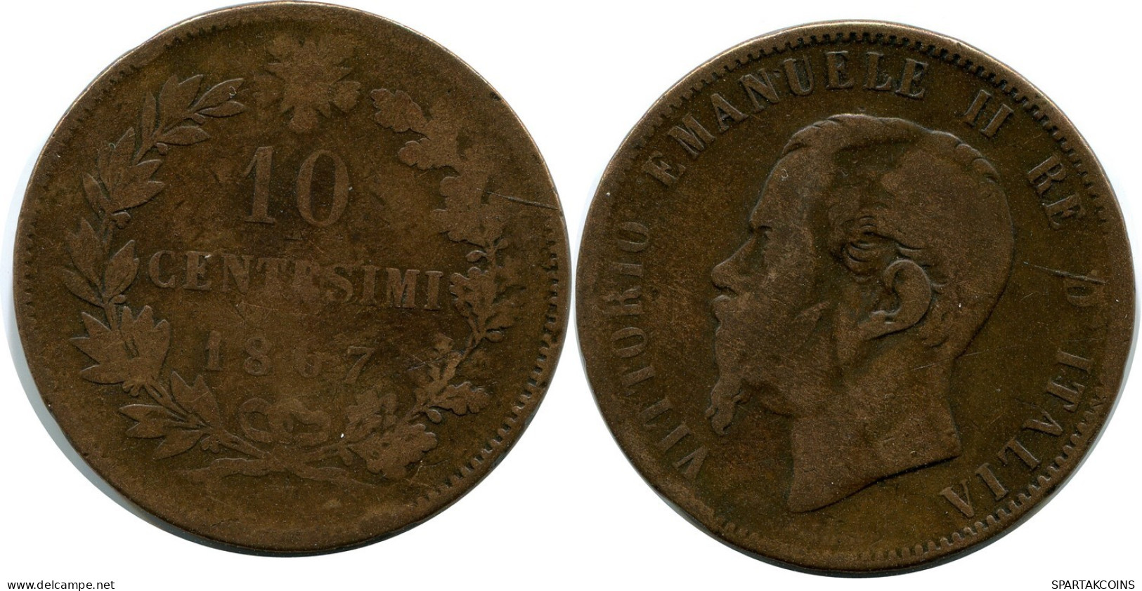 10 CENTESIMI 1867 W ITALIE ITALY Pièce Vittorio Emanuele II #AZ863.F.A - 1861-1878 : Víctor Emmanuel II