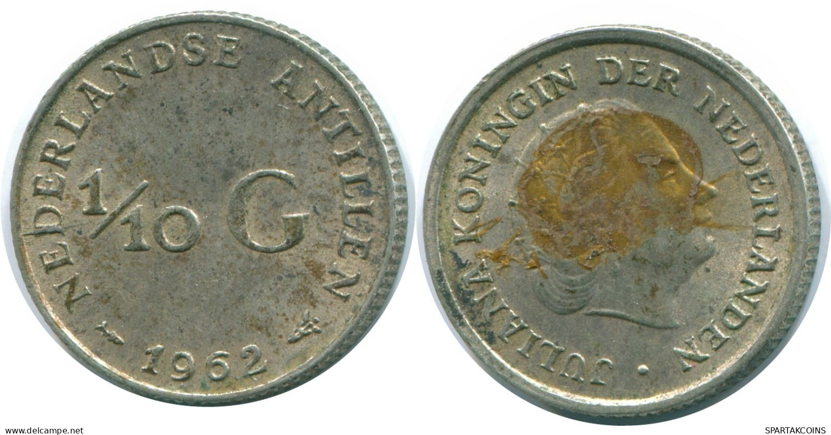 1/10 GULDEN 1962 ANTILLAS NEERLANDESAS PLATA Colonial Moneda #NL12433.3.E.A - Antilles Néerlandaises