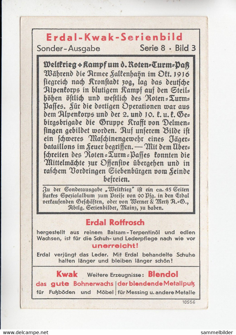 Erdal Kwak  Weltkrieg 1914 -1918 Kampf Um Den Roten - Turm -Pass    Serie 8 #3 Von 1934 - Sonstige & Ohne Zuordnung