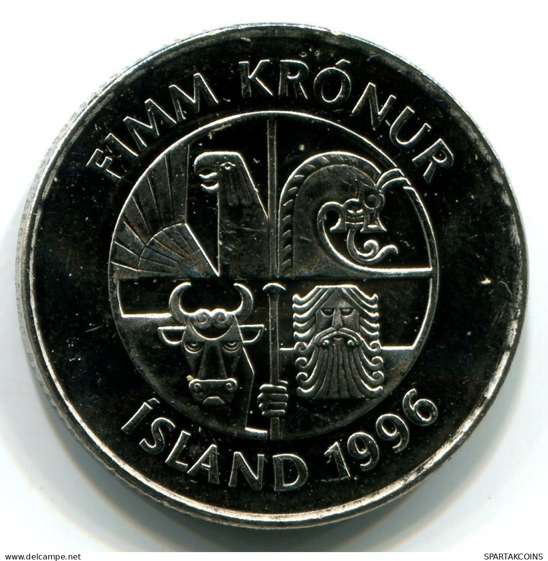 5 KRONA 1996 ICELAND UNC Dolphins Coin #W10998.U.A - IJsland