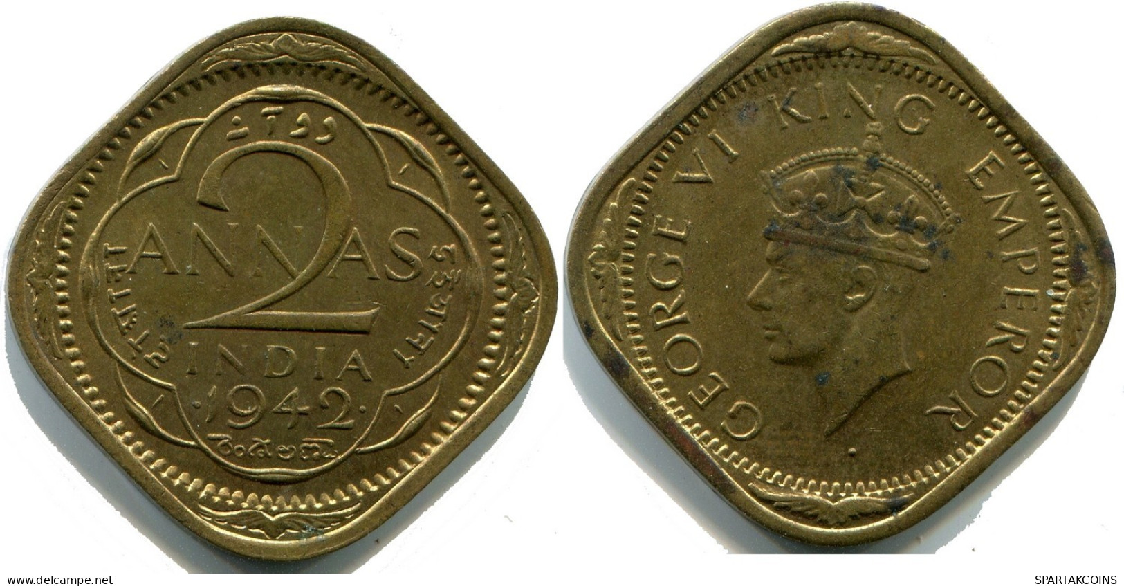 2 ANNAS 1942 INDIA-BRITISH Coin #AY969.U.A - Indien