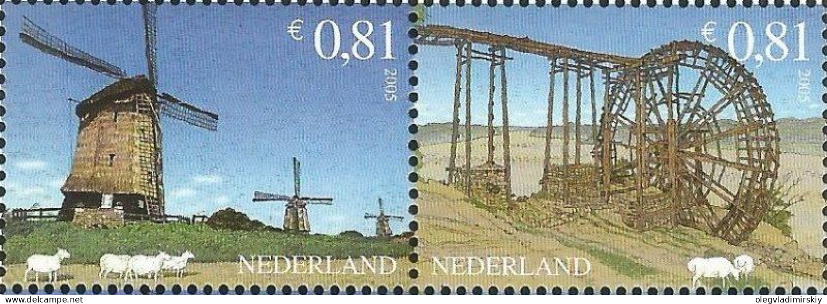 Netherlands Pays-Bas Niederlande 2005 Mills Joint With China Set Of 2 Stamps In Strip MNH - Molens