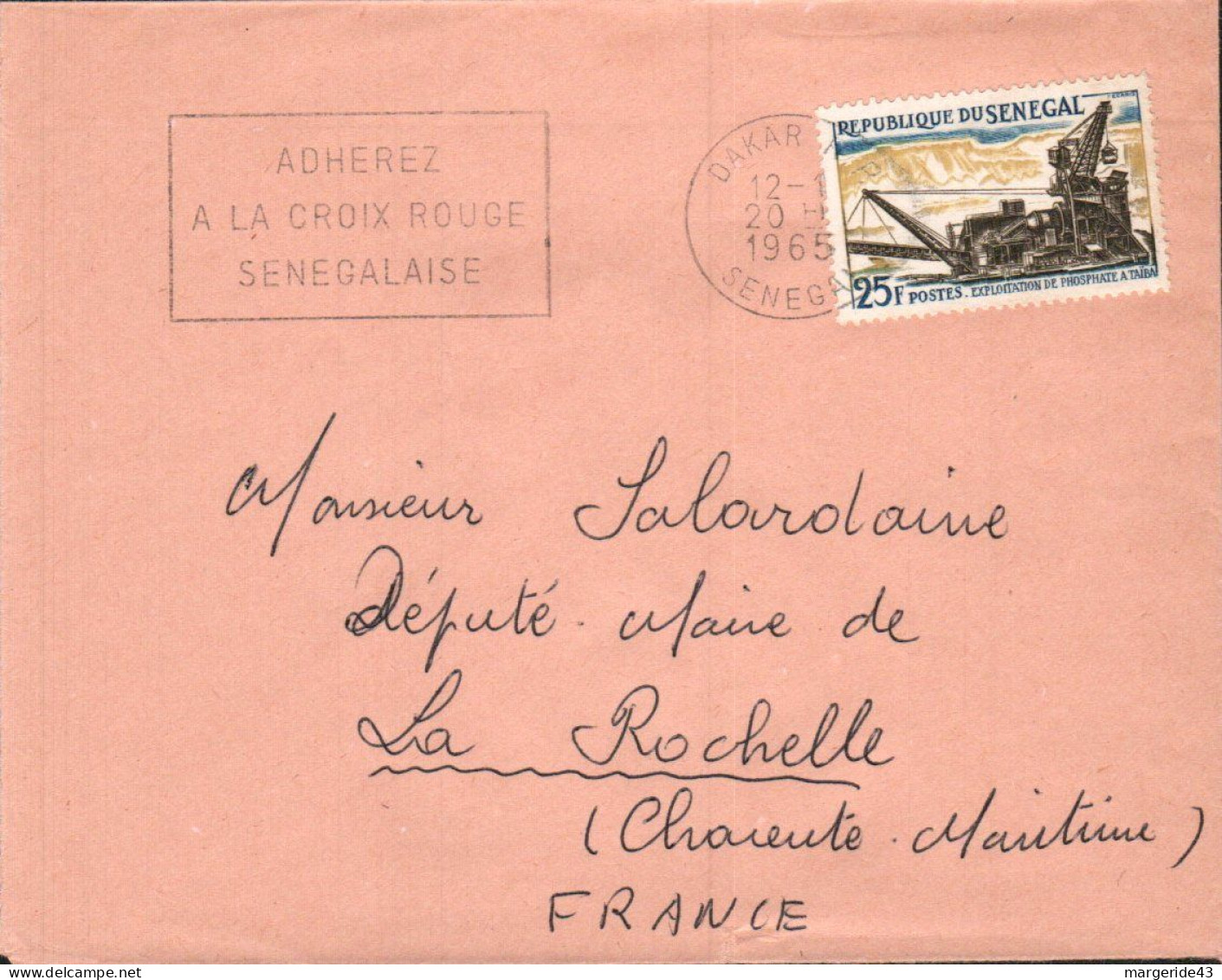 SENEGAL SEUL SUR  LETTRE POUR LA FRANCE 1965 - Senegal (1960-...)