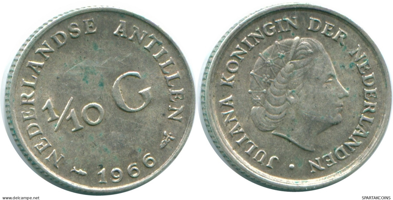 1/10 GULDEN 1966 NETHERLANDS ANTILLES SILVER Colonial Coin #NL12755.3.U.A - Antilles Néerlandaises